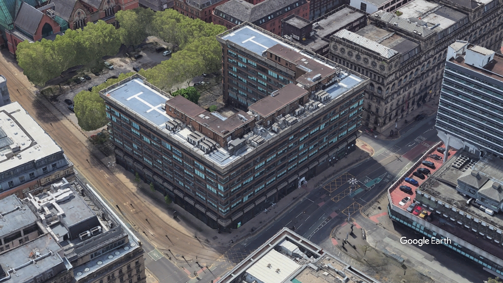 Portland Street, Aviva, c Google Earth snapshot
