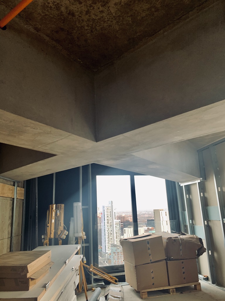 The concrete cruciform in the penthouse
