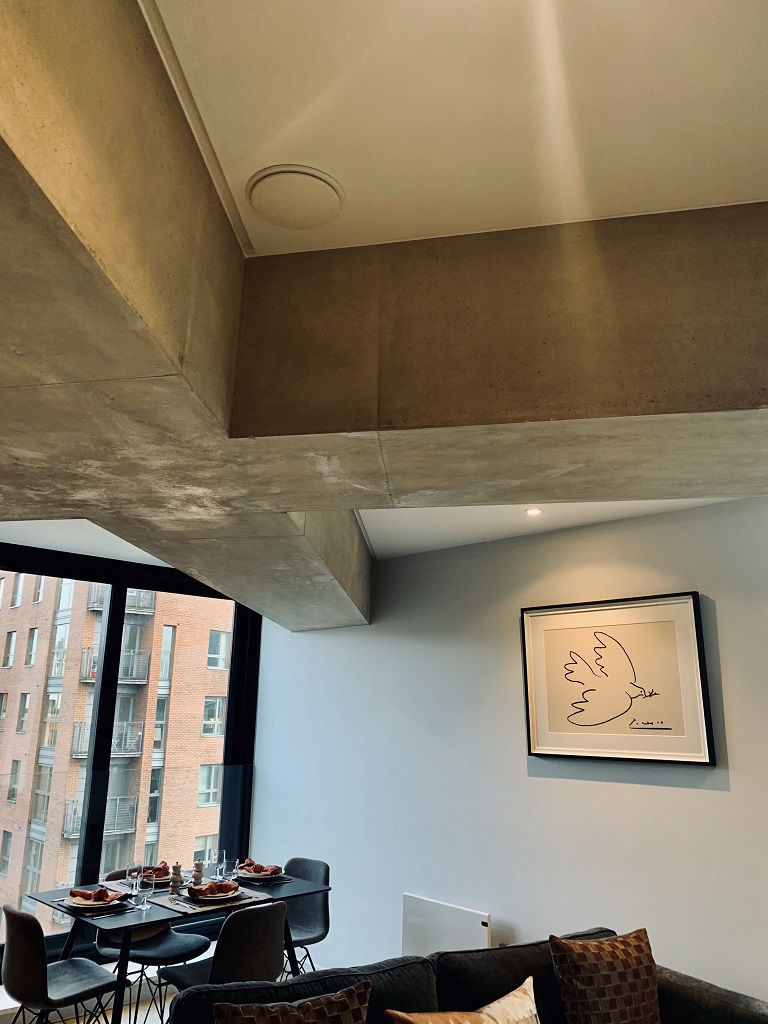 The concrete cruciform in one of the show apartments
