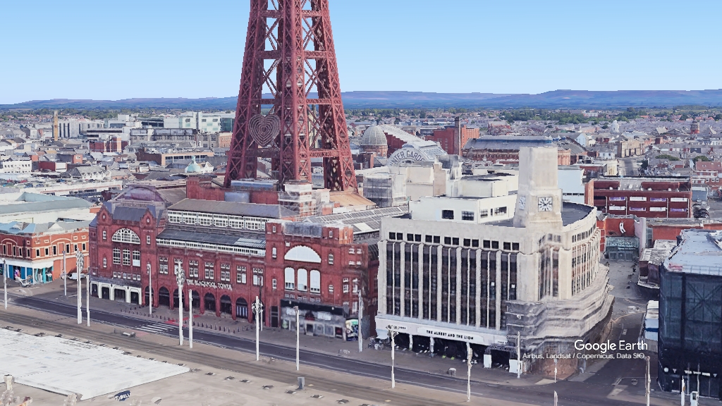 Blackpool Tower, Blackpool, c Google Earth snapshot