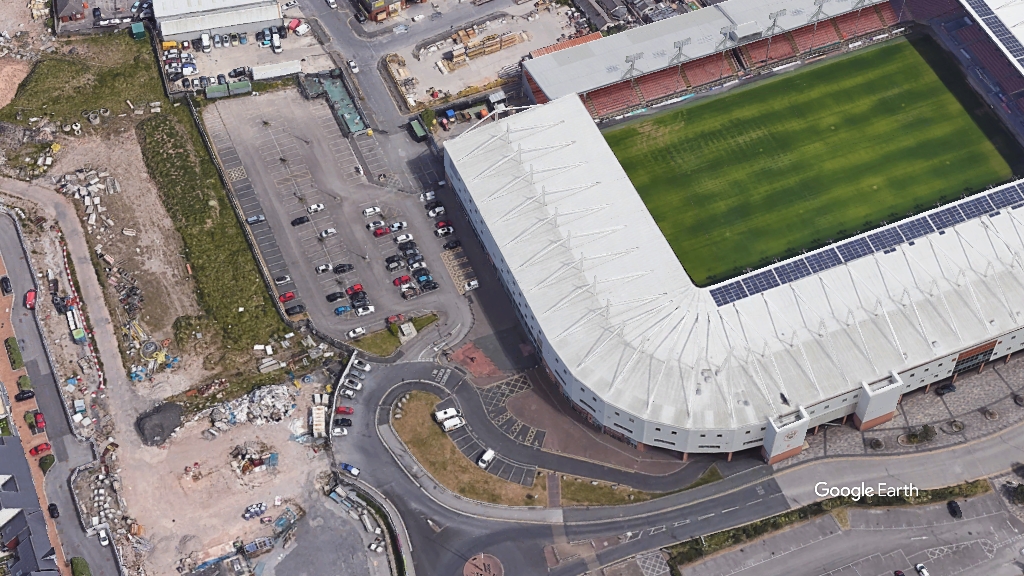 Bloomfield Road Blackpool FC Google Earth snapshot