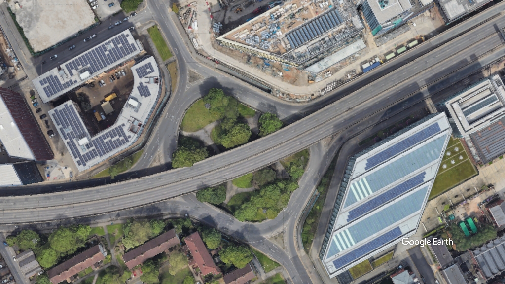 Cambridge Circus, MCC, c Google Earth snapshot