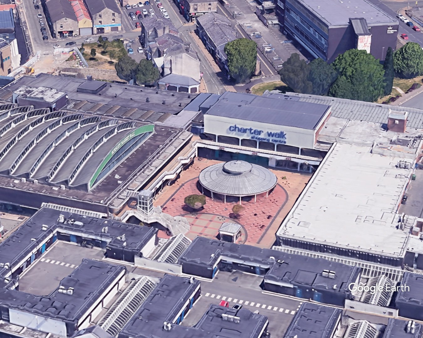 Charter Walk shopping centre, Burnley Pride in Place, c Google Earth