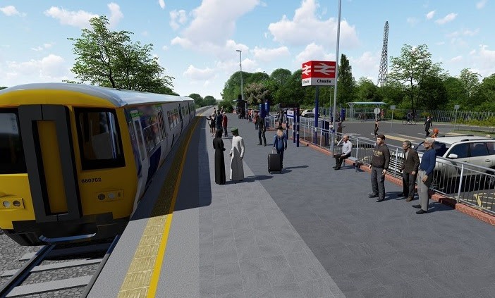 Cheadle station CGI, Stockport, p Stockport Council