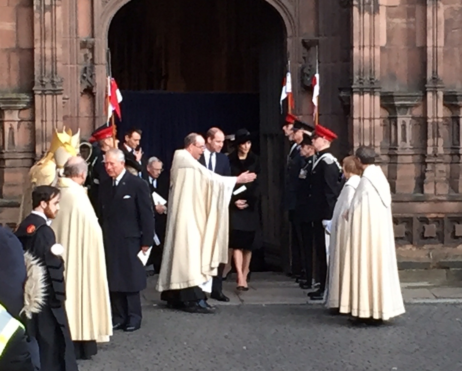 Prince William and Duchess of Cambridge speak to clergy outside the Cathedral