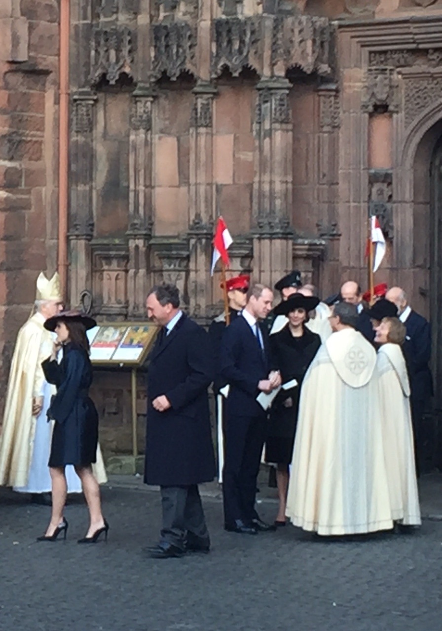 Princess Eugenie, far left, leaves the Cathedral, shortly before Prince William and Duchess of Cambridge