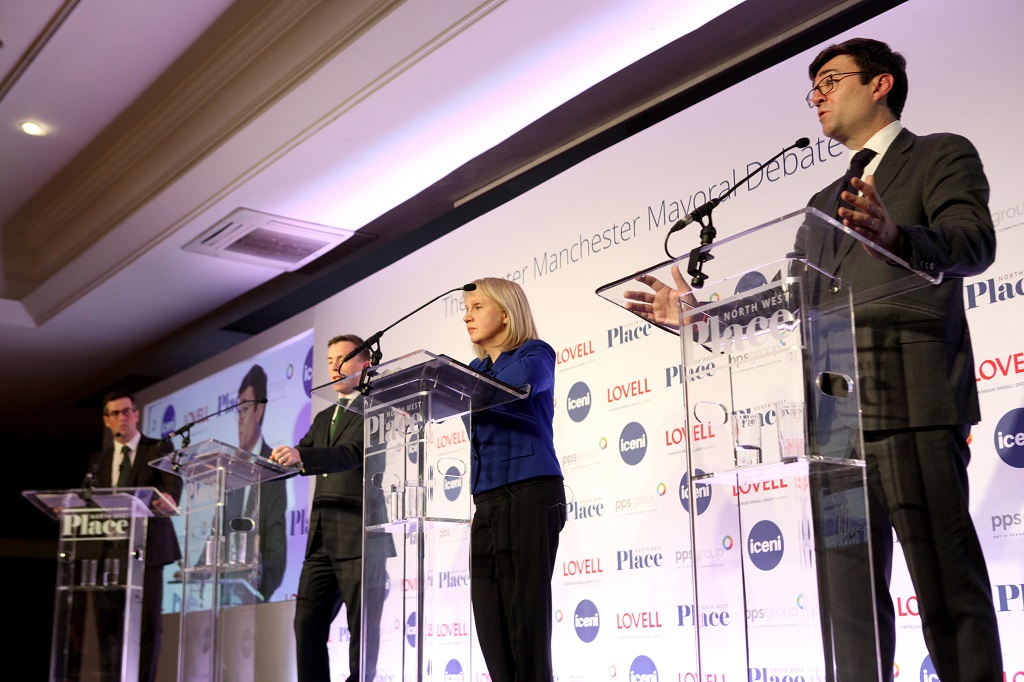 From left: Paul Unger, editor of Place North West, chaired the debate between Sean Anstee, Jane Brophy and Andy Burnham