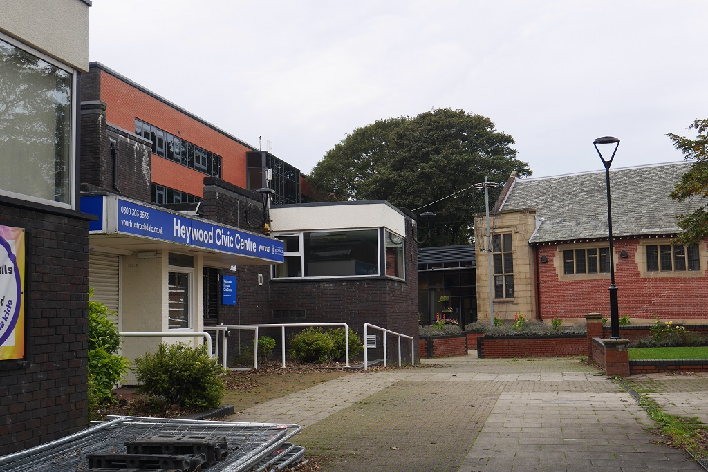 Before: the exterior of Heywood Civic. Credit: K2 Architects