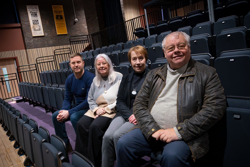 After: the auditorium at Heywood Civic with Your Trust’s Chris Coleman, Rochdale Council’s Cllr Sue Smith, Arts Council England’s Penny Thompson, and Rochdale Council Leader Cllr Neil Emmott. Credit: via Rochdale Council