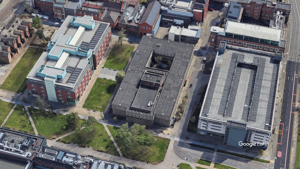 Humanities Building, UoM, c Google Earth snapshot