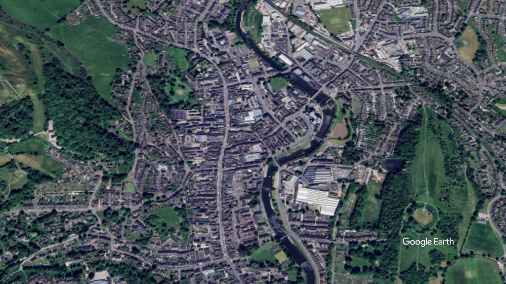 Kendal, Kendal, c Google Earth snapshot