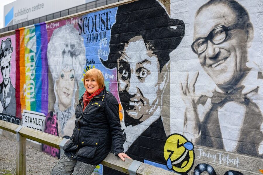 Lady Anne Dodd with mural of Ken Dodd, c Pete Carr