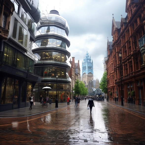 Manchester City Centre , Peoples postcode lottery, c Midjourney Manchester City Centre , Peoples postcode lottery, c Midjourney