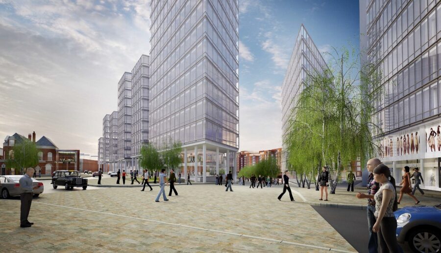 CGIs by Bennetts Associates Architects show how the 24-acre Mayfield project could look, according to the strategic regeneration framework approved by Manchester City Council in 2014