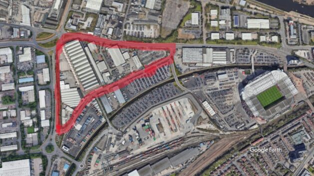Manchester United stadium land, Man United, c Google Earth snapshot Manchester United stadium land, Man United, c Google Earth snapshot