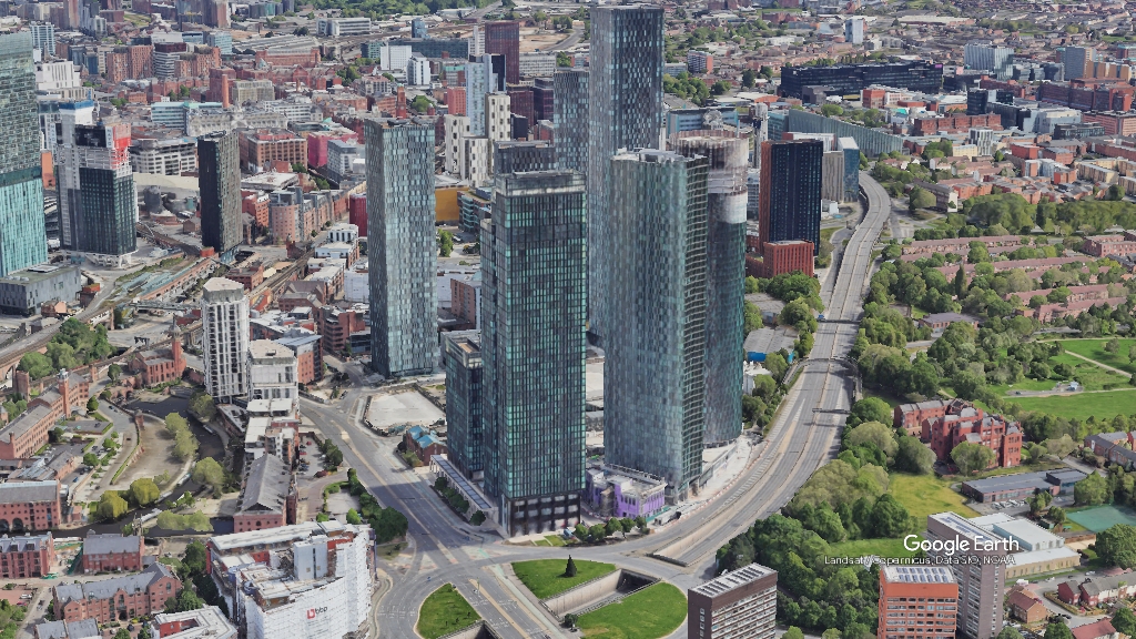 Mancunian Way, Manchester, c Google Earth snapshot