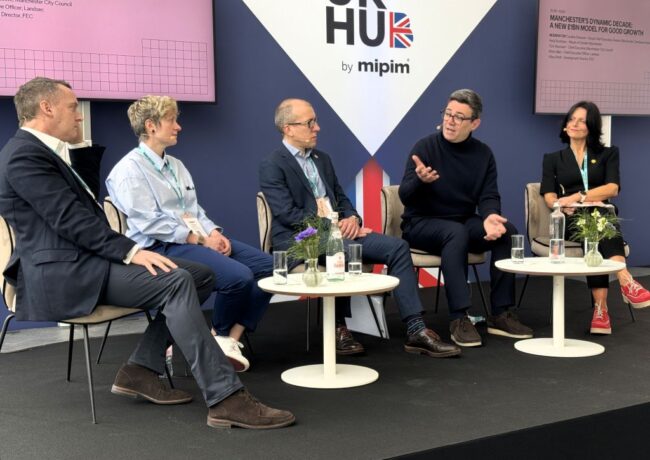 Mark Allan, Hilary Brett, Tom Stannard, Andy Burnham, Caroline Simpson at MIPIM, c PNW