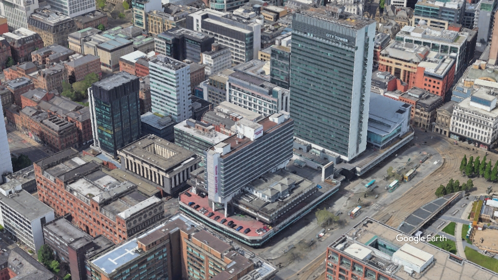 Mercure Manchester, Venus Hotels, c Google Earth snapshot