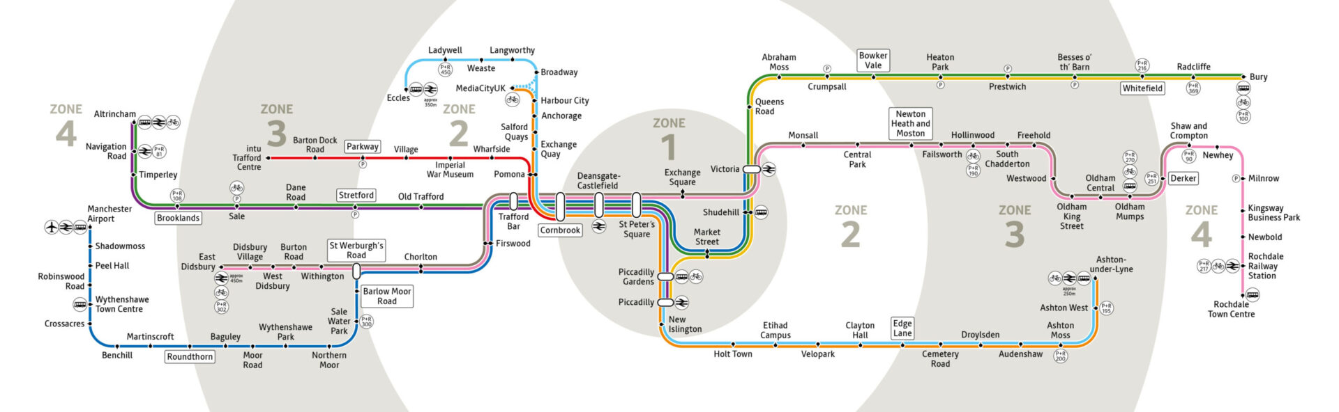 Metrolink Network Map Zonal With TPL From Cornbrook NORMAL