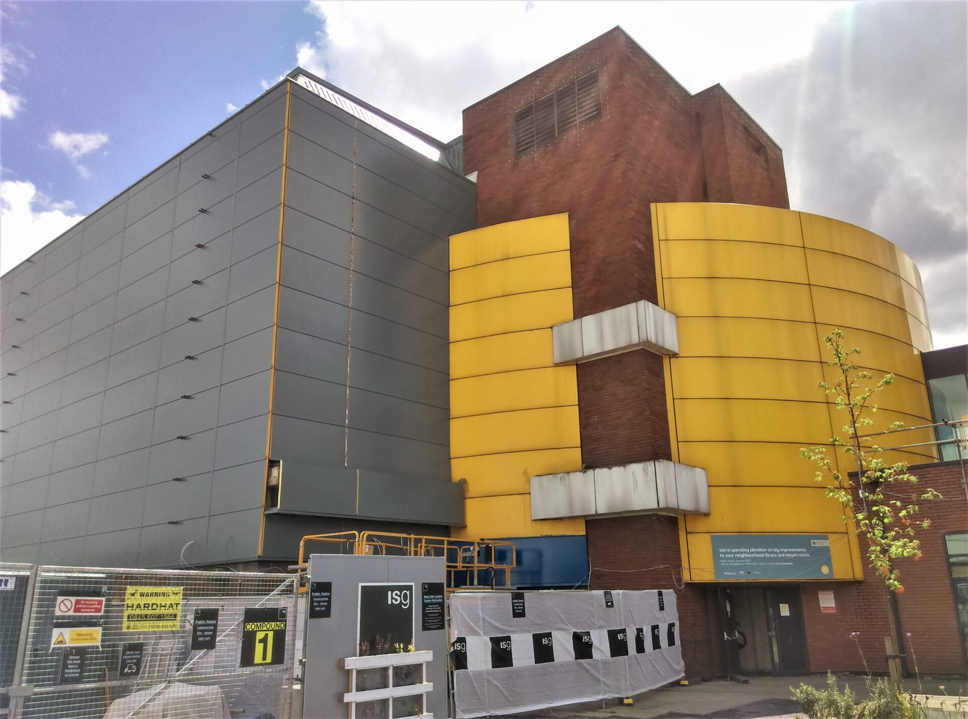 The yellow cladding is due to be repainted blue