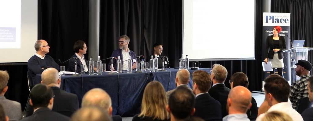 From left: Clive Hall, PlaceDashboard, Matthew Thompson, Colliers International, Seamus Lennon, IBI Group, Jeremy Hinds, Savills, chaired by Jessica Middleton-Pugh, Place North West