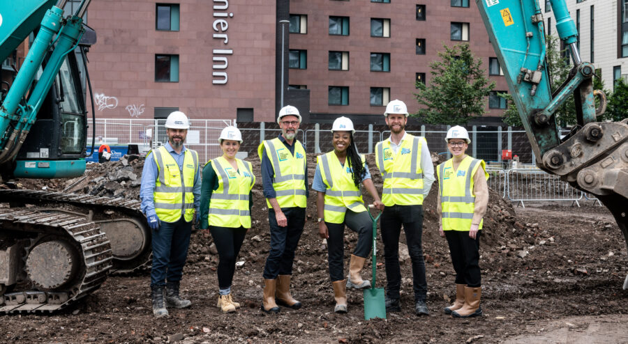 PRESS PICTURE L To R Lee Powell (Bowmer + Kirkland), Carly Jones (The English Cities Fund), Perry Twigg (Salford City Council), Mwaksy Mudenda (Blue Peter Presenter), Phil Marsden (The English Cities Fund), (1)
