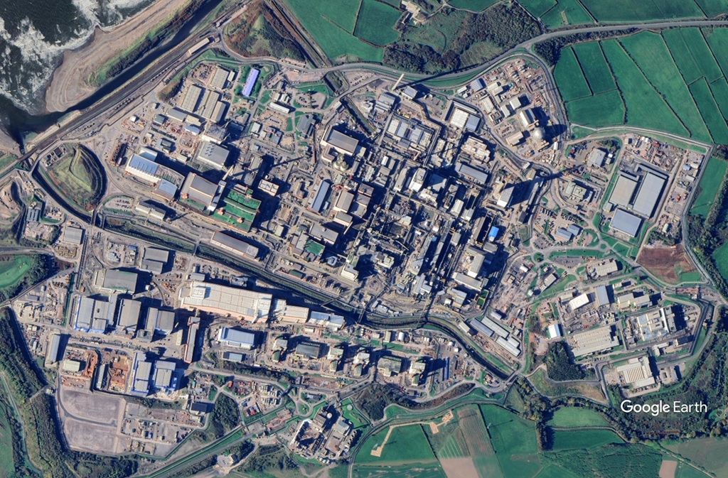 Sellafield, Cumberland, c Google Earth