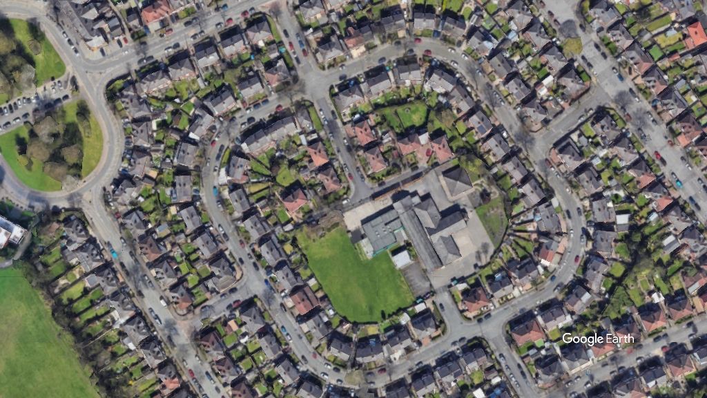 St Theresa's RC, Trafford Council, c Google Earth snapshot