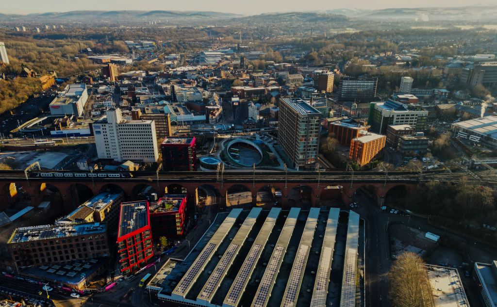 Stockport aerial view, Stockport Council, p Marketing Manchester