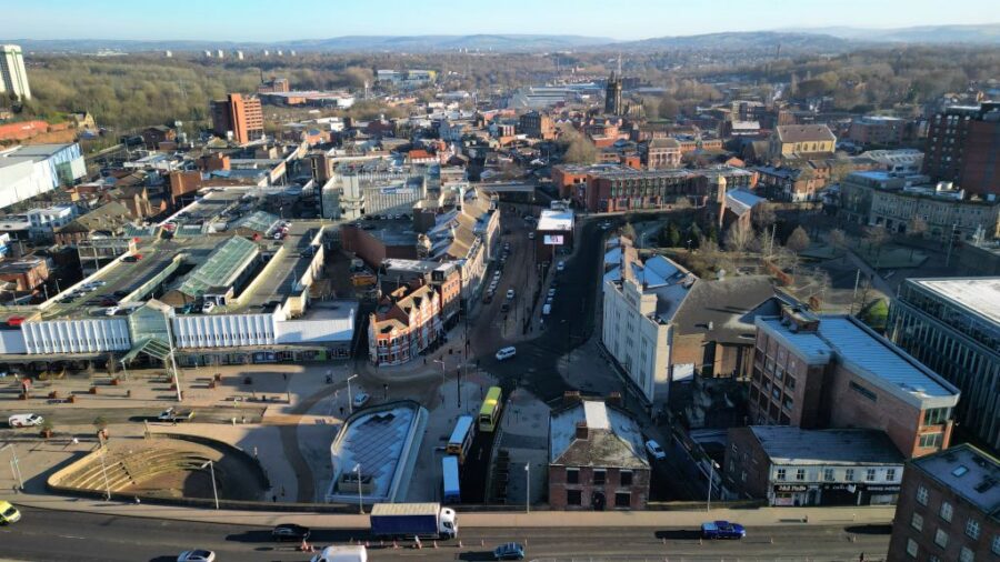 Town Centre East drone shot , Stockport Council, p Stockport Council