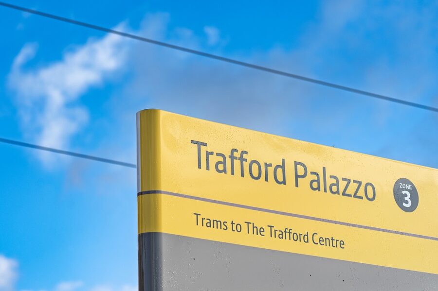 Trafford Palazzo tram sign, TfGM, p TfGM Trafford Palazzo tram sign, TfGM, p TfGM