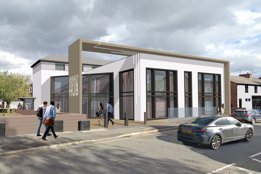 Warrington digital hub new entrance, Wire Regeneration, p Merrion Strategy