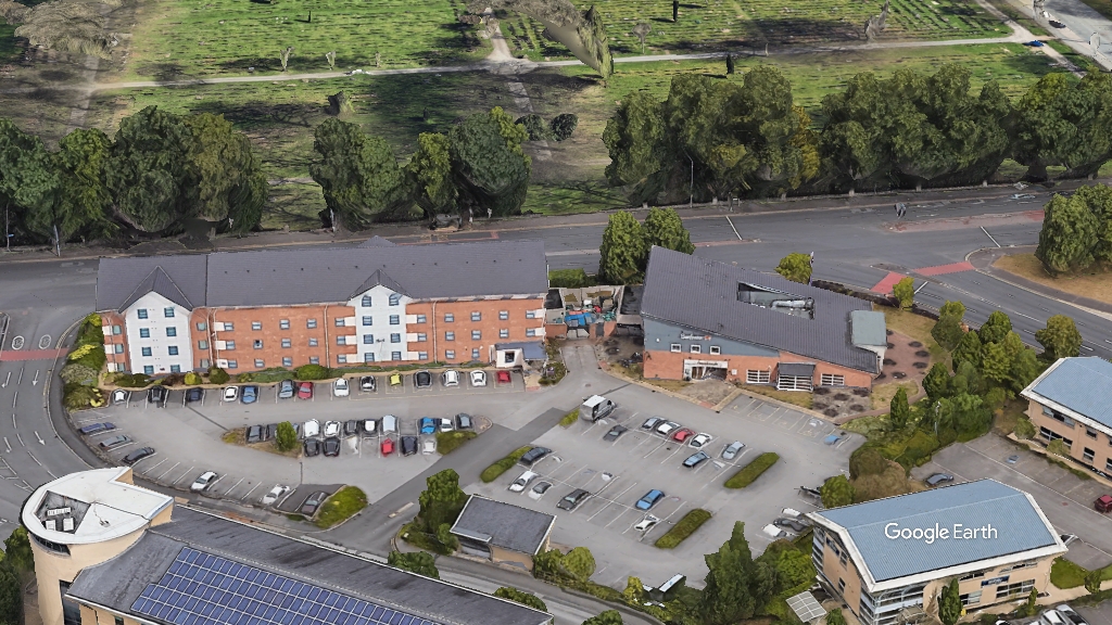 West Didsbury Premier Inn, Whitbread, c Google Earth snapshot